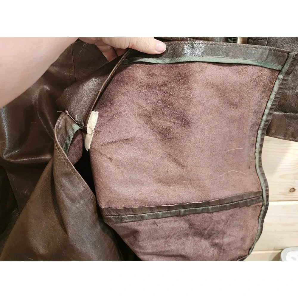 Vintage 1940s German Leather Trench Coat Mens L Brown Horsehide WW2 Officers